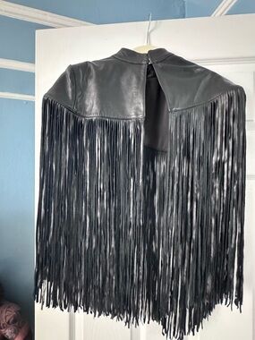 Zara Black Leather Fringe Jacket